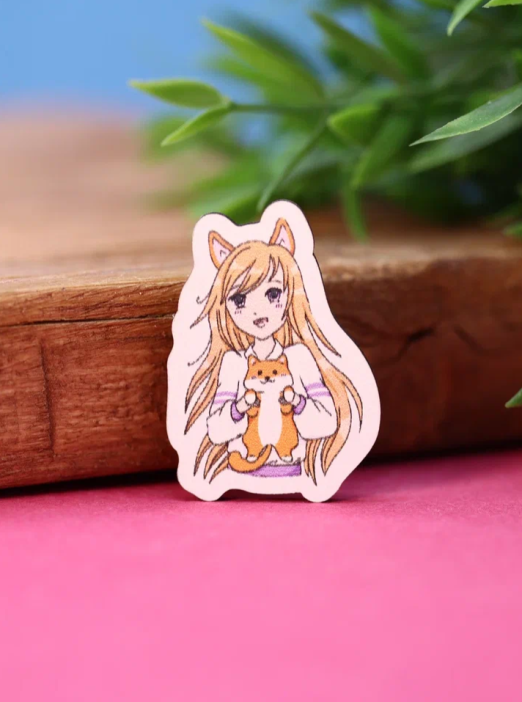 Значок ECO из дерева Аниме "Love corgi girl" 