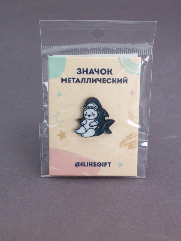 Значок металлический iLikeGift "Кошка-акула"
