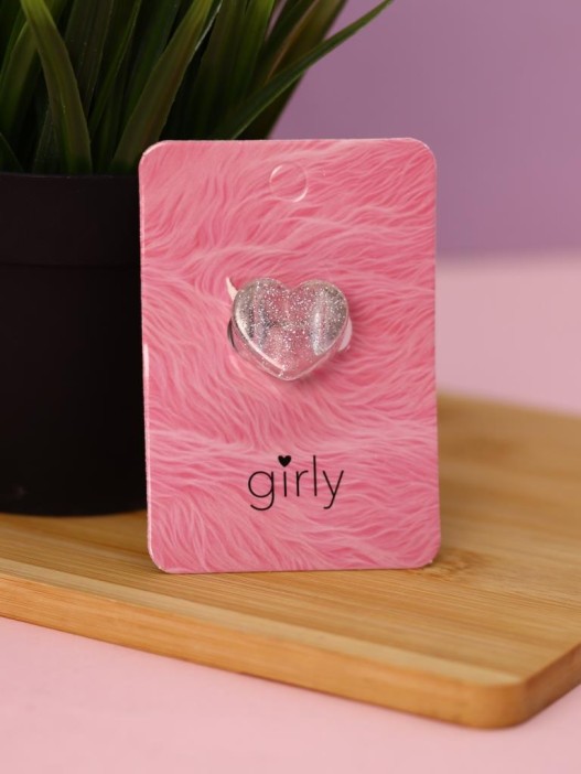 Кольцо акриловое GIRLY "Белое сердце", белое (d=1,7 см) 