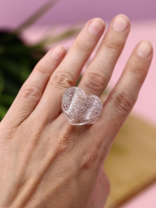 Кольцо акриловое GIRLY "Белое сердце", белое (d=1,7 см) 