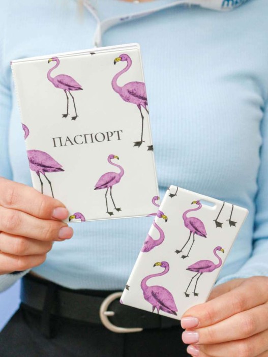 ОБЛОЖКА ДЛЯ ПАСПОРТА «Purple flamingo», плотность 600 мкм 