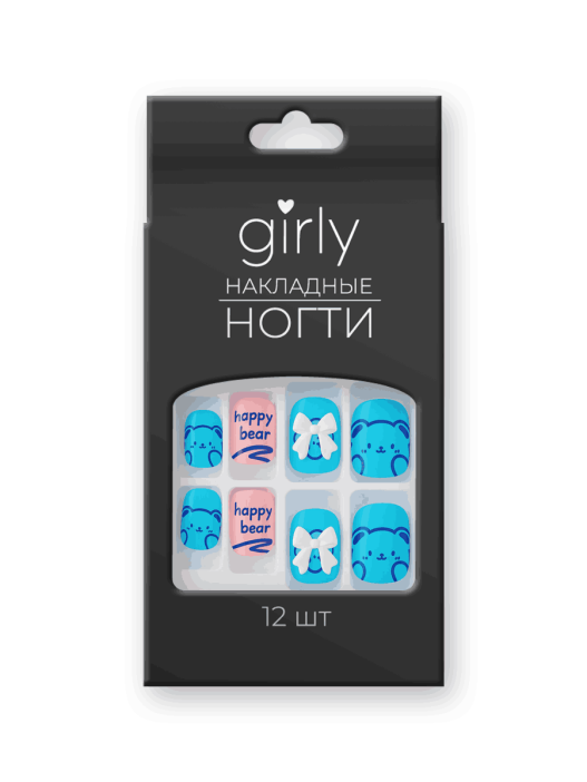 Накладные ногти GIRLY «Happy bear», 12 шт., с клеевыми пластинами 