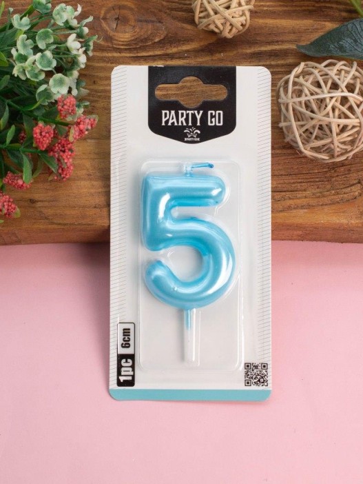 Свеча для торта &quot;Azure glow&quot; цифра 5, (6 см) 