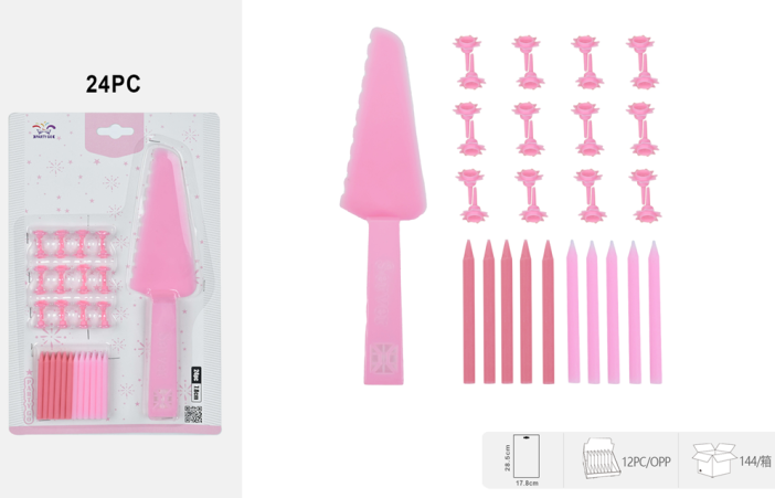 Набор свечей с лопаткой для торта &quot;Slice&amp;light&quot; 24 шт., pink (7,8 см) 