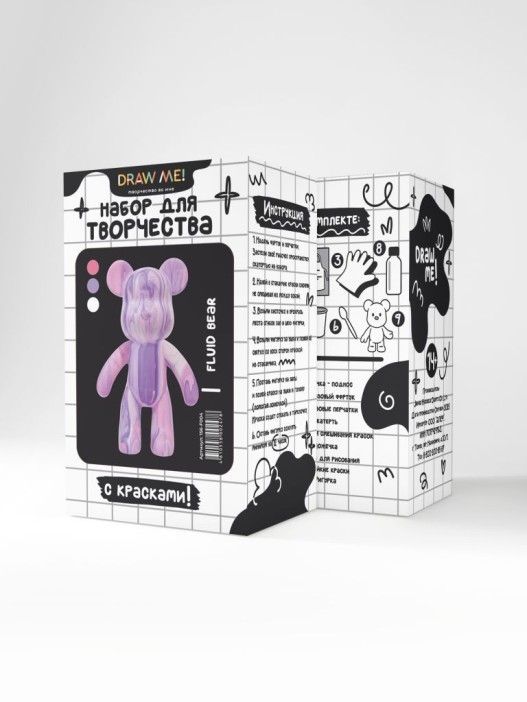 Набор для творчества с красками (3*60 мл) "Fluid bear", 23 см (розовый/сиреневый/белый) 