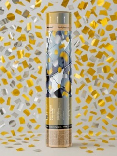 Хлопушка пневматическая 30см "Серебристо-золотой", прямоугольники и кружки)