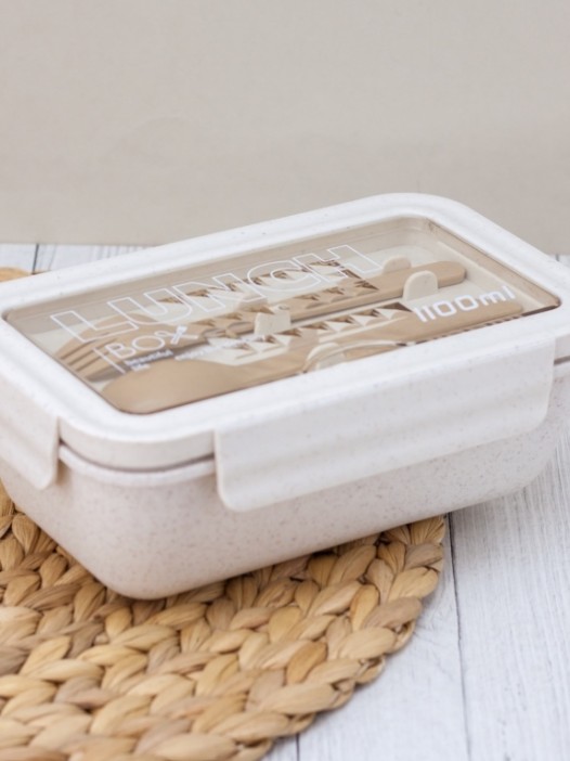 Ланчбокс &quot;Beautiful life&quot;, beige (ложка+вилка), 1100 мл 
