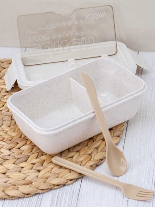 Ланчбокс &quot;Beautiful life&quot;, beige (ложка+вилка), 1100 мл 