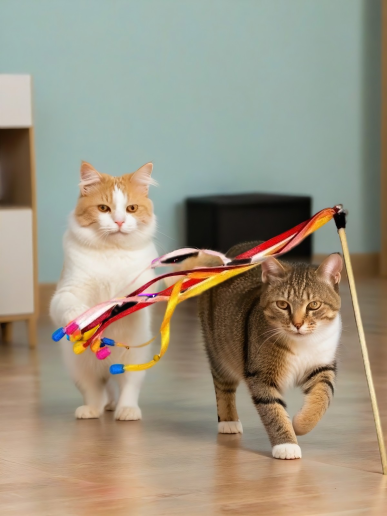 Махалка для кошек "Разноцветные ленты с наконечниками", звенящая, 50 см