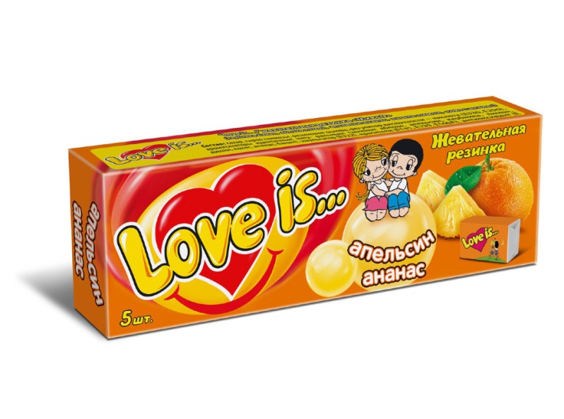 Жевательная резинка &quot;Love is&quot; Апельсин Ананас 5шт 