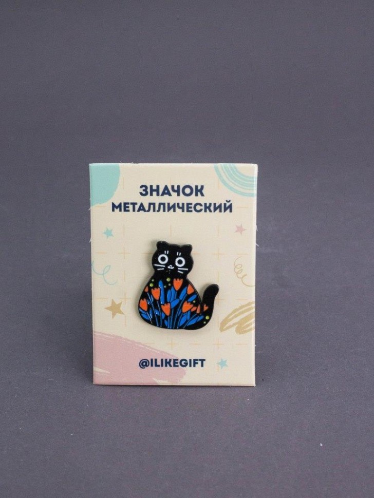 Значок металлический iLikeGift "Котик-тюльпан"
