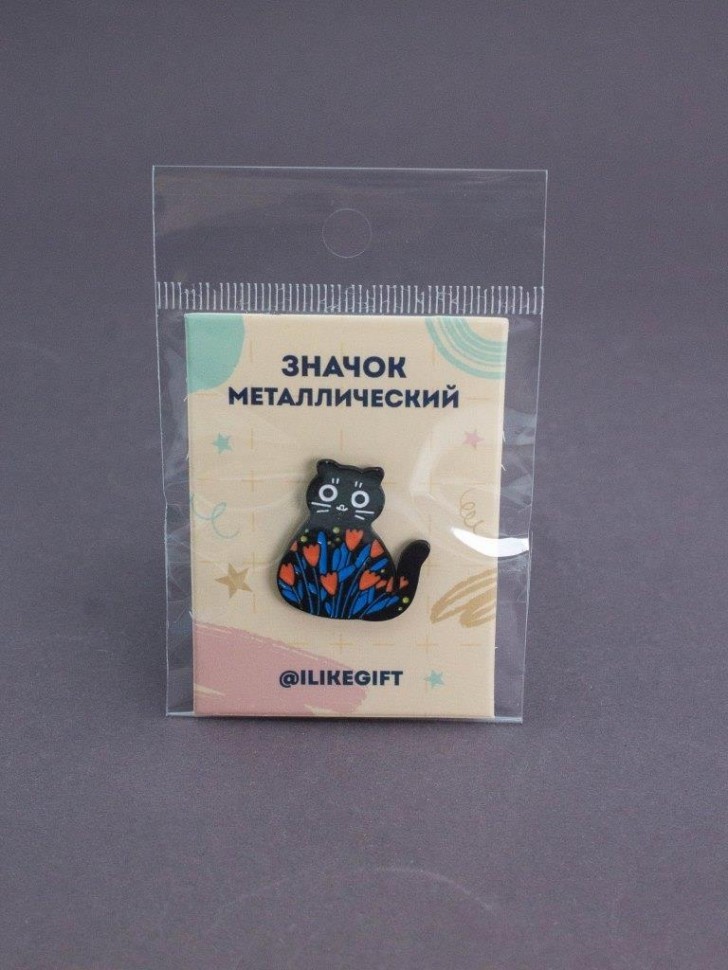 Значок металлический iLikeGift "Котик-тюльпан"