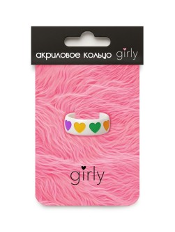 Кольцо акриловое GIRLY "Изобилие сердечек", белое (d=1,7 см)