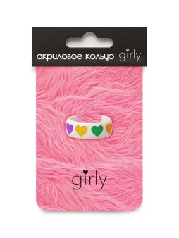 Кольцо акриловое GIRLY "Изобилие сердечек", белое (d=1,7 см)