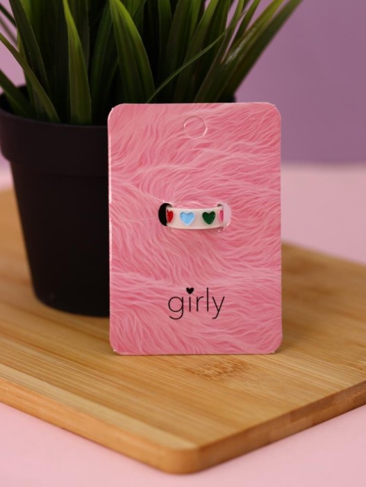 Кольцо акриловое GIRLY "Изобилие сердечек", белое (d=1,7 см) 