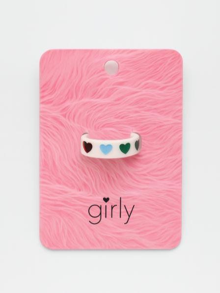 Кольцо акриловое GIRLY "Изобилие сердечек", белое (d=1,7 см) 