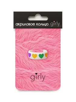 Кольцо акриловое GIRLY "Изобилие сердечек", белое (d=1,7 см)
