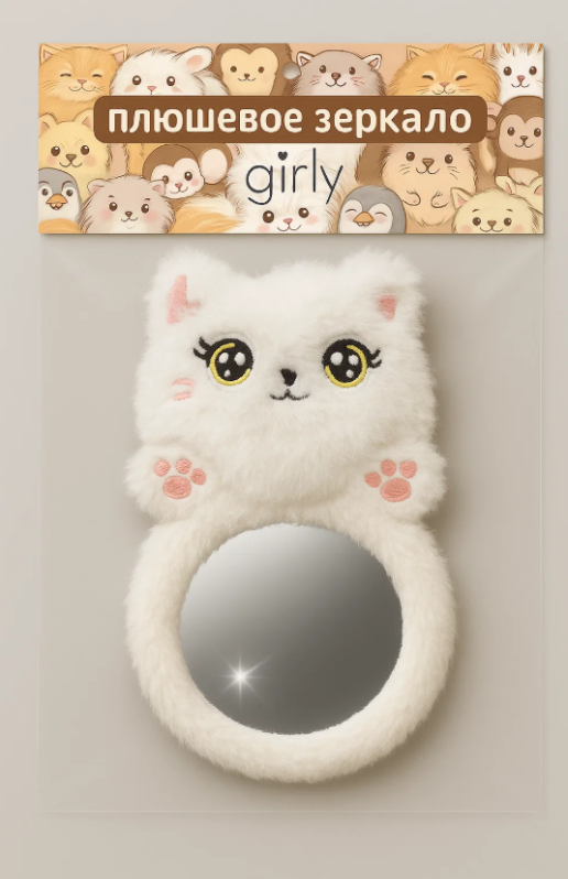 Зеркало GIRLY "Кошачья лапка", белое (9*15 см)