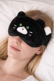 Маска для сна гелевая GIRLY "Пушистый кот", черная