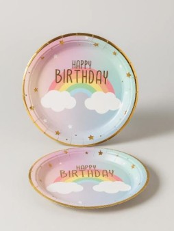 Набор бумажных тарелок 8 шт. "Happy rainbow day" (180 мм)