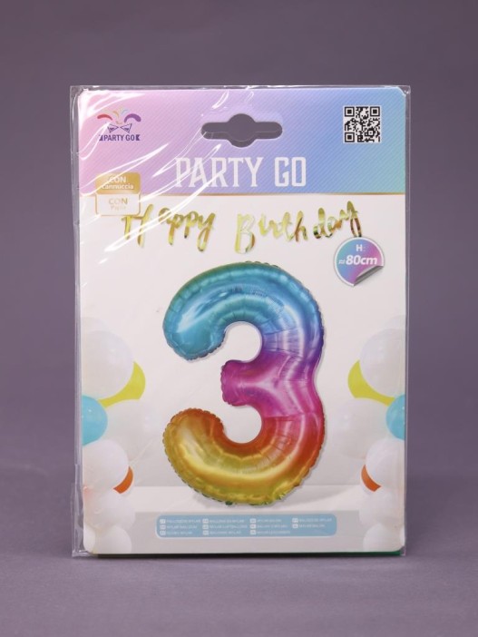 Шар фольгированный &quot;Multicolour numbers&quot; цифра 3, (80 см) 