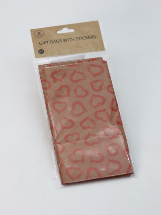 Набор подарочных пакетов+наклейки (6 шт.) &quot;Many hearts&quot;, 18*9*5.5 