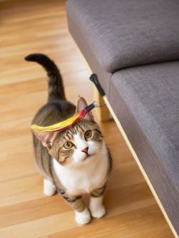 Махалка для кошек "Разноцветные ленты на веревке", звенящая