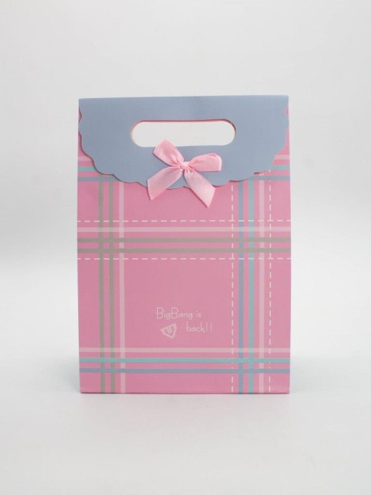 Пакет подарочный (M) &quot;Simple plaid&quot;, pink (19x 9 x 27) 