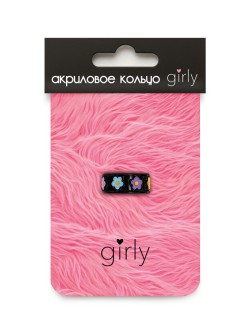 Кольцо акриловое GIRLY "Изобилие цветов", черное (d=1,7 см)
