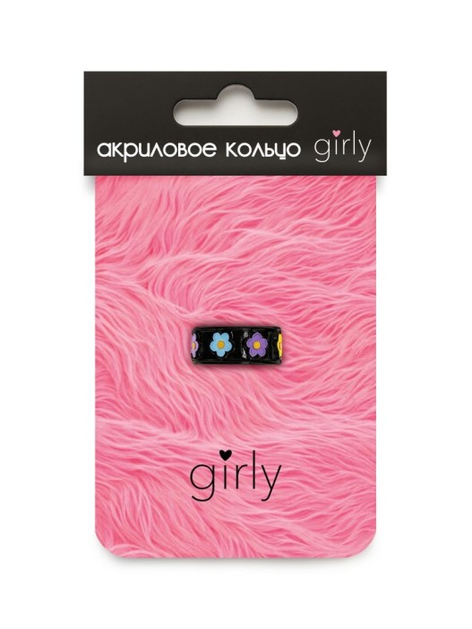 Кольцо акриловое GIRLY &quot;Abundance of flowers&quot;, black (d=1,7 см) 
