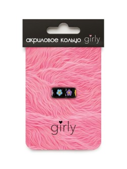 Кольцо акриловое GIRLY "Изобилие цветов", черное (d=1,7 см)