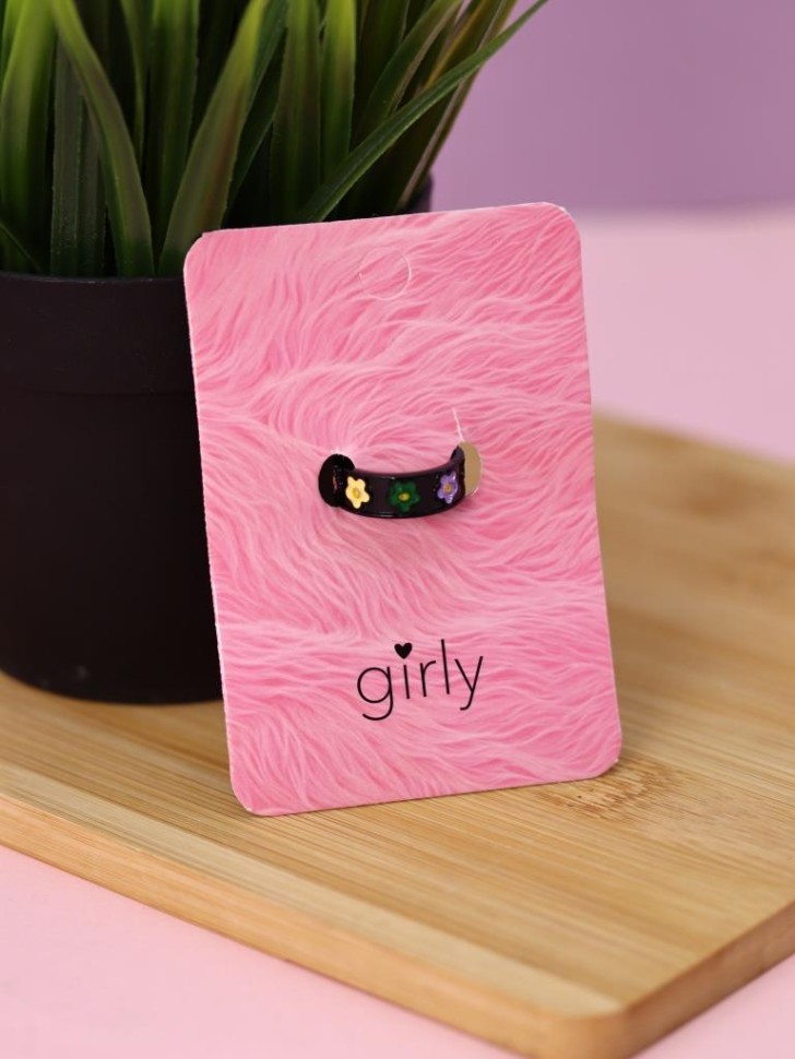 Кольцо акриловое GIRLY "Изобилие цветов", черное (d=1,7 см)