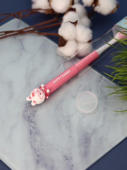 Зубная щётка для взрослых iLikeGift "Мечтательный зайка", розовая (21 см) 