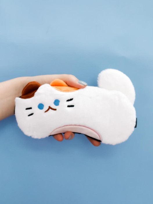 Маска для сна гелевая GIRLY "Пушистый кот", белая 