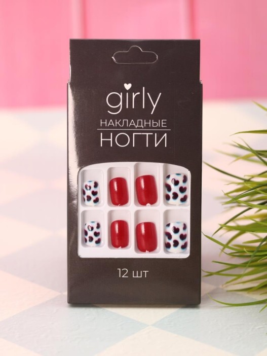 Накладные ногти GIRLY «Red-black color», 12 шт., с клеевыми пластинами 