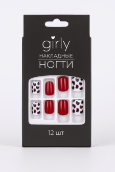 Накладные ногти GIRLY "Красно-черный цвет", 12 шт., складными клеевыми пластинами