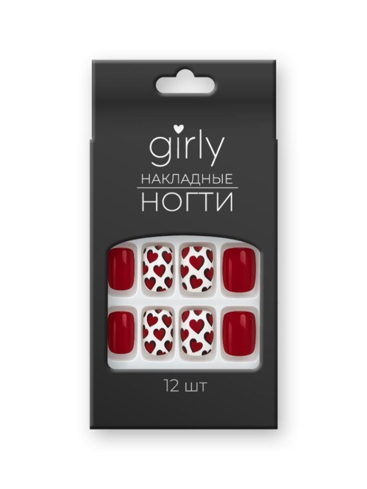 Накладные ногти GIRLY "Красно-черный цвет", 12 шт., складными клеевыми пластинами