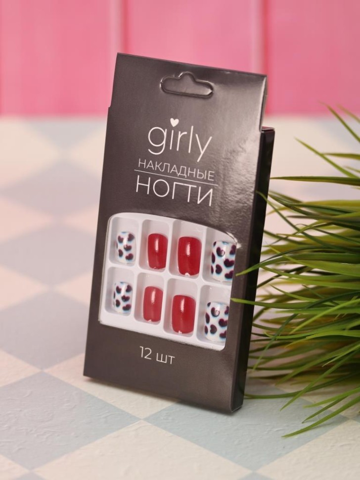 Накладные ногти GIRLY "Красно-черный цвет", 12 шт., складными клеевыми пластинами