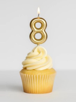 Свеча для торта "Golden glow" цифра 8, (6 см)
