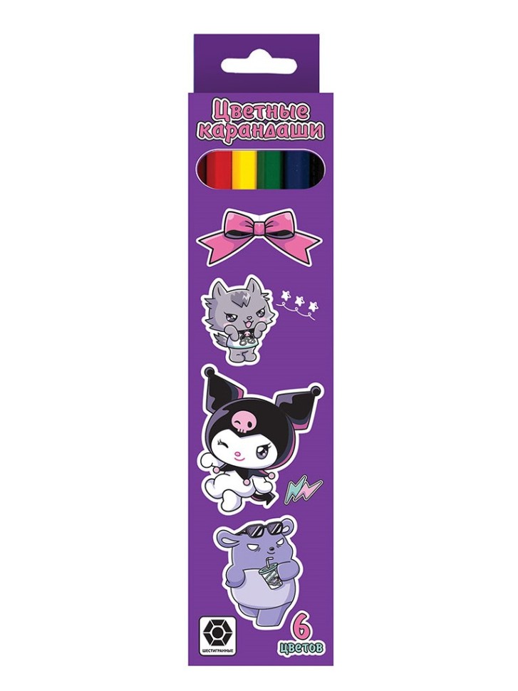 Карандаши цветные пластиковые "Kuromi", 6цв.