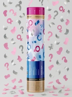 Хлопушка пневматическая 30см "Гендерная",  mix: прямоугольники роз, сер/ голуб, сер)