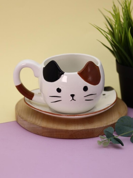 Керамический чайный набор (кружка+блюдце) «Mr. Purr», 430 ml 