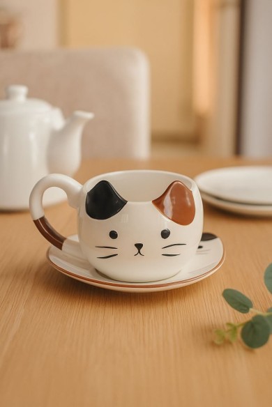 Керамический чайный набор (кружка+блюдце) «Mr. Purr», 430 ml