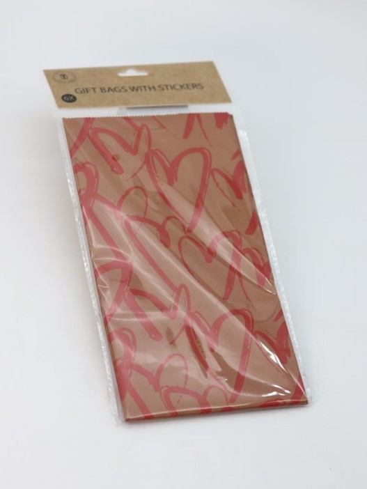 Набор подарочных пакетов+наклейки (6 шт.) &quot;Many hearts&quot;, 24*13*8 