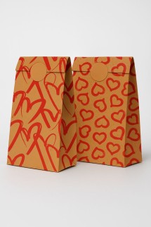 Набор подарочных пакетов+наклейки (6 шт.) "Many hearts", 24*13*8