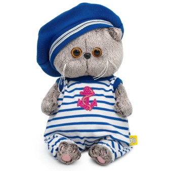 Мягкая игрушка "Кот Басик BABY в полосатом комбинезоне и берете" (20 см)