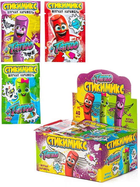 Мягкая карамель «Стикимикс + тату», 40шт. 