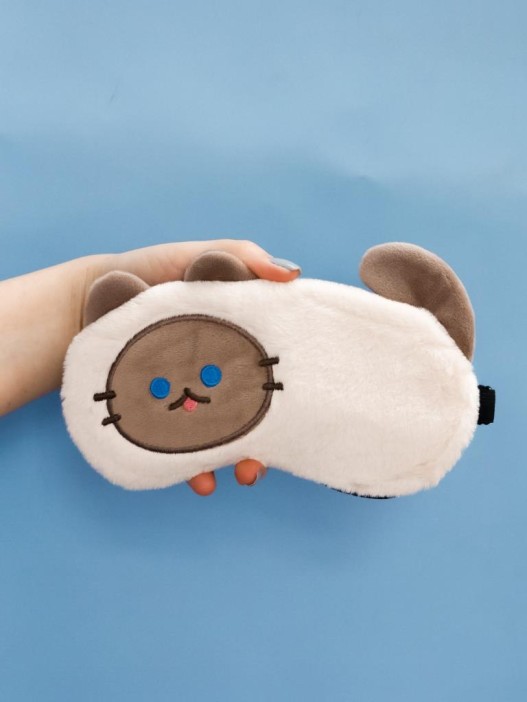 Маска для сна гелевая GIRLY "Пушистый кот", серая 