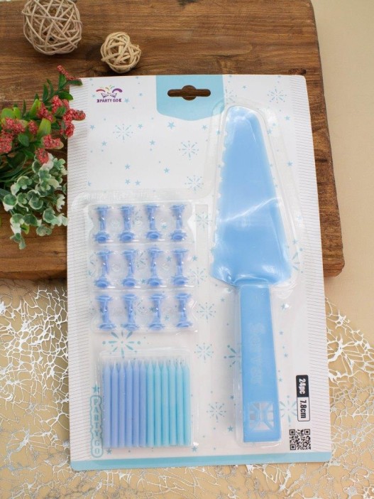 Набор свечей с лопаткой для торта &quot;Slice&amp;light&quot; 24 шт., blue (7,8 см) 