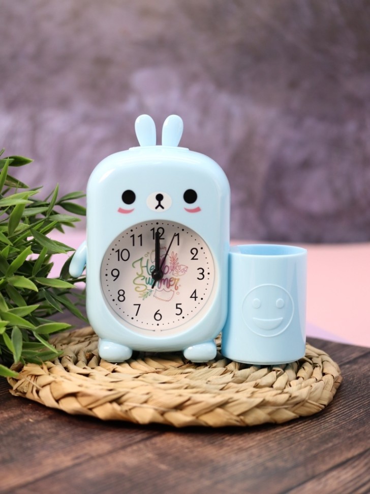 Часы-будильник с подставкой для канцелярии «Cute bunny», blue
